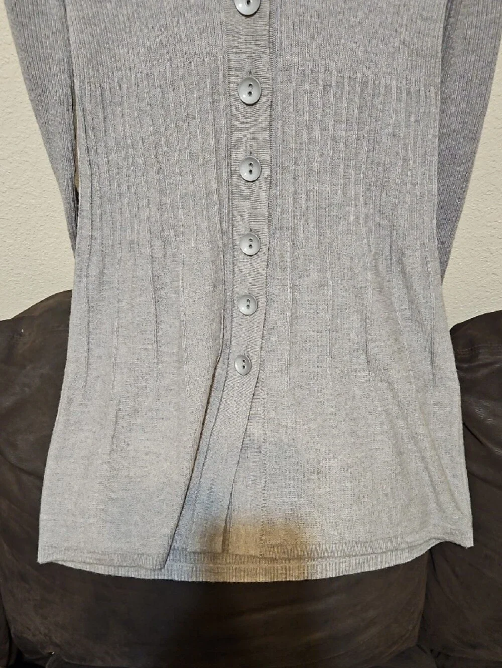 Light Gray Super Soft Extra Fine 100% Merino Wool Ribbed Button-Front Dress
